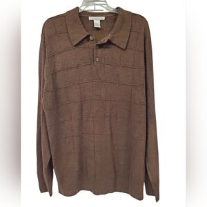 Geoffrey Beene Pullover Sweater Brown Size XL Guycore Academia Collard Button